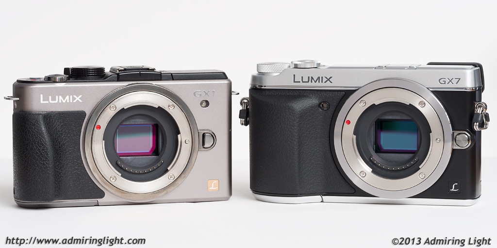 The Two Members of Panasonic's GX line: The GX1 and GX7 - the GX7 adds a viewfinder and chunkier grip, making the overall package a bit larger than the original GX1.