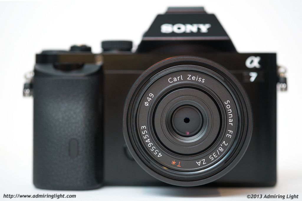 The Carl Zeiss FE 35mm f/2.8 Sonnar T* ZA, mounted to the Sony A7