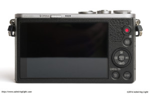 The rear of the Panasonic GM1, showing the large touchscreen and controls