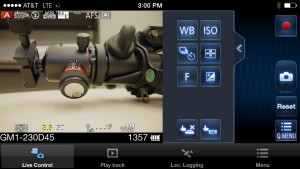 The remote control interface on the GM1 (iOS)