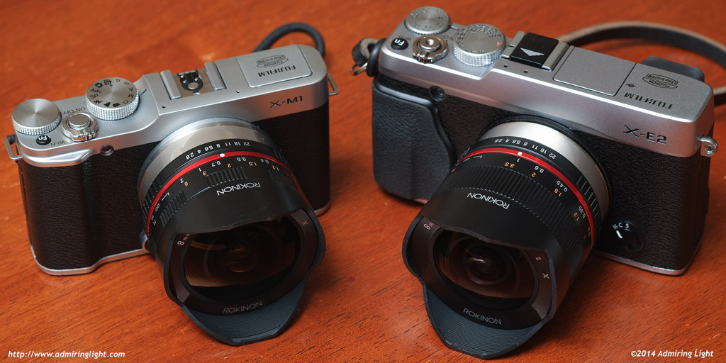 Two Rokinon 8mm Fisheyes - Version I on the X-M1 to the left, Version II on the X-E2 to the right