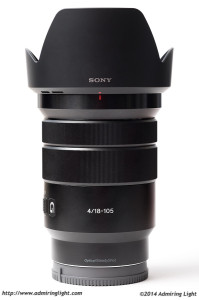 The Sony 18-105mm f/4 G OSS with hood