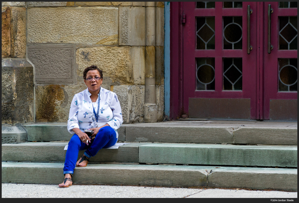 Smoking at the Church - Sony NEX-6 with Sony 18-105mm f/4 G OSS @ 105mm, f/4, 1/125s