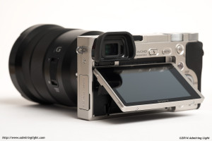 The tilting rear screen and corner viewfinder of the Sony a6000.
