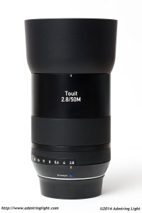 The Zeiss 50mm f/2.8 Makro-Planar with the included hood