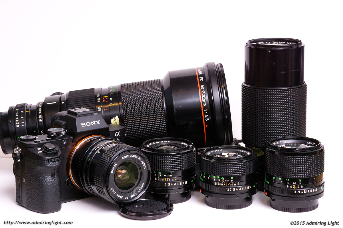 My Canon FD system with the A7 II - 24mm f/2.8, 35mm f/2, 50mm f/1.4, 85mm f/1.8, 70-210mm f/4, 50-300mm f/4.5L