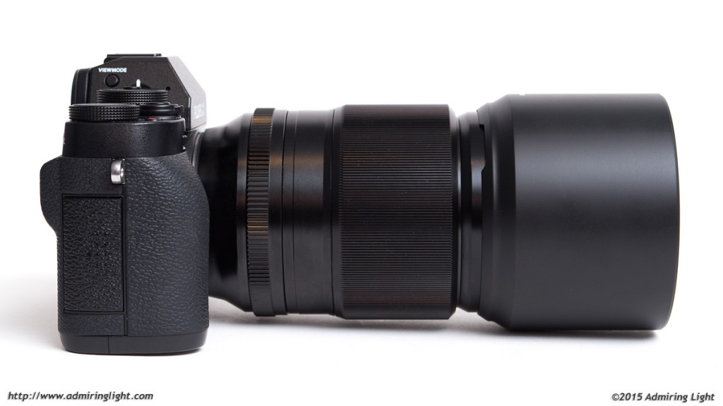 With the hood mounted, the XF 90mm has a fair bit of length