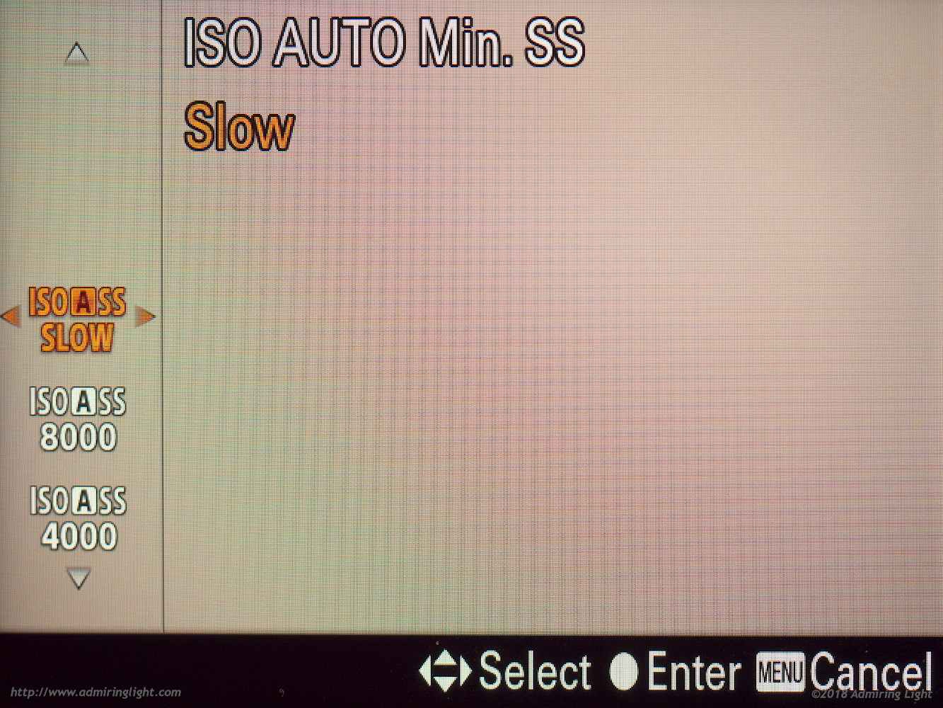 Auto ISO can be configured for slower or faster shutter speeds, or for direct selection of a minimum shutter speed